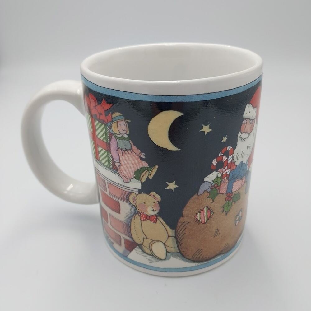 Vintage 1992 Susan Winget Discontinued Santa and Sleigh‎ Christma Coffee Tea Mug